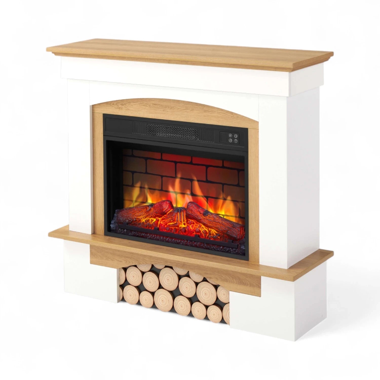 Woodley Electric Fireplace – White/Natural Oak Mantel