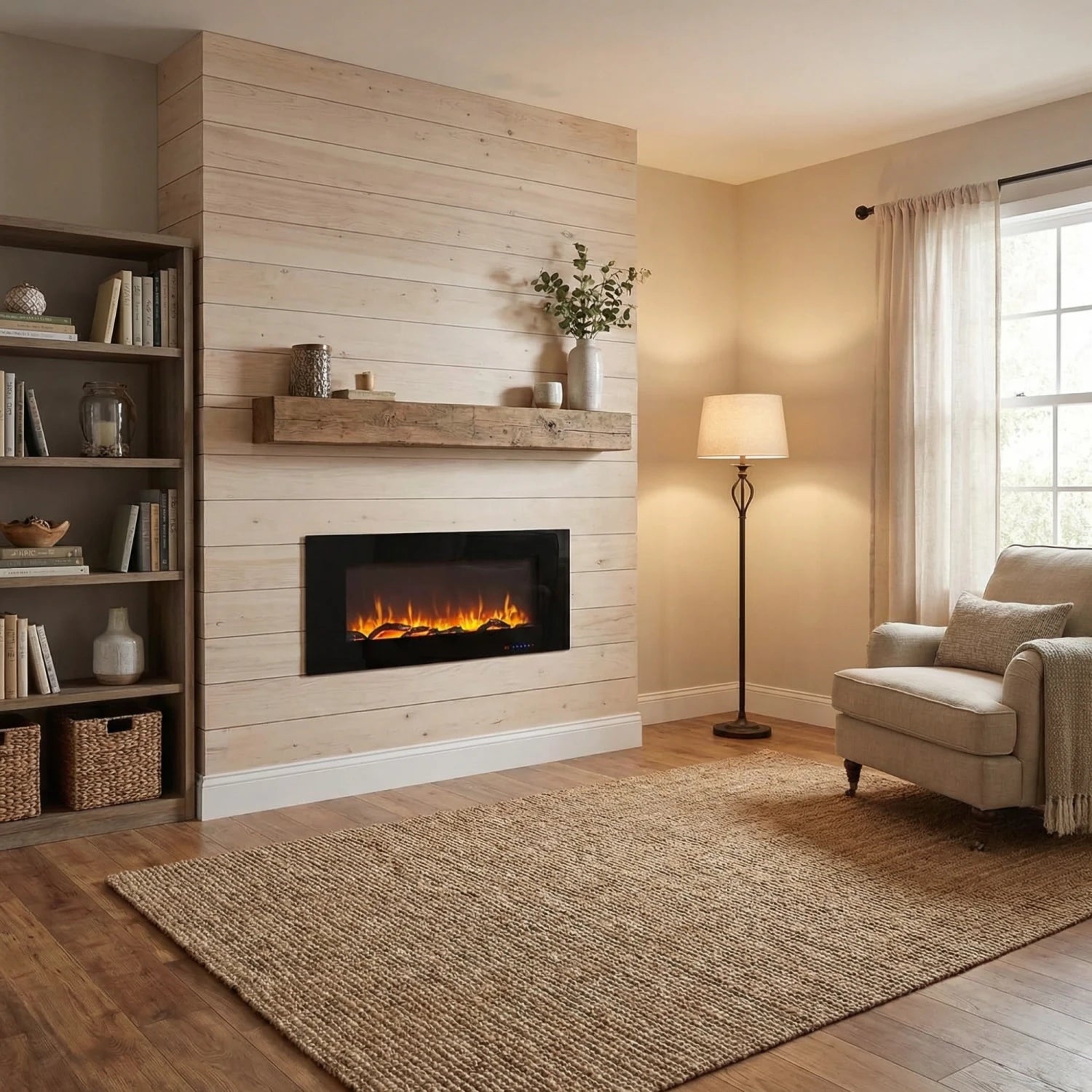 Azurite Wall-Mounted Electric Fireplace - Black - 127 cm