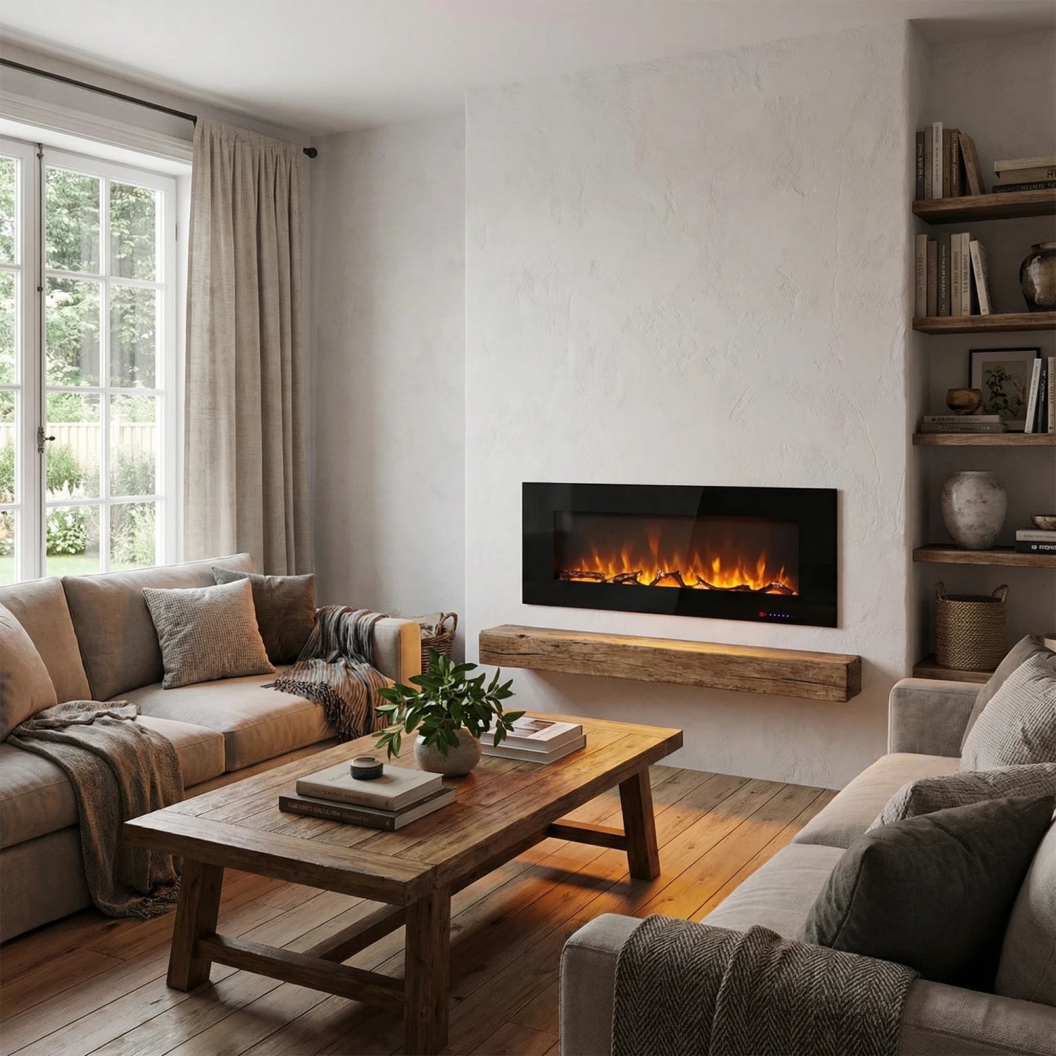 Azurite Wall-Mounted Electric Fireplace - Black - 152 cm