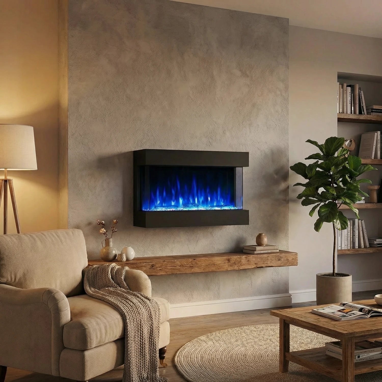 Feroza Wall-Mounted Electric Fireplace - Black - 101 cm