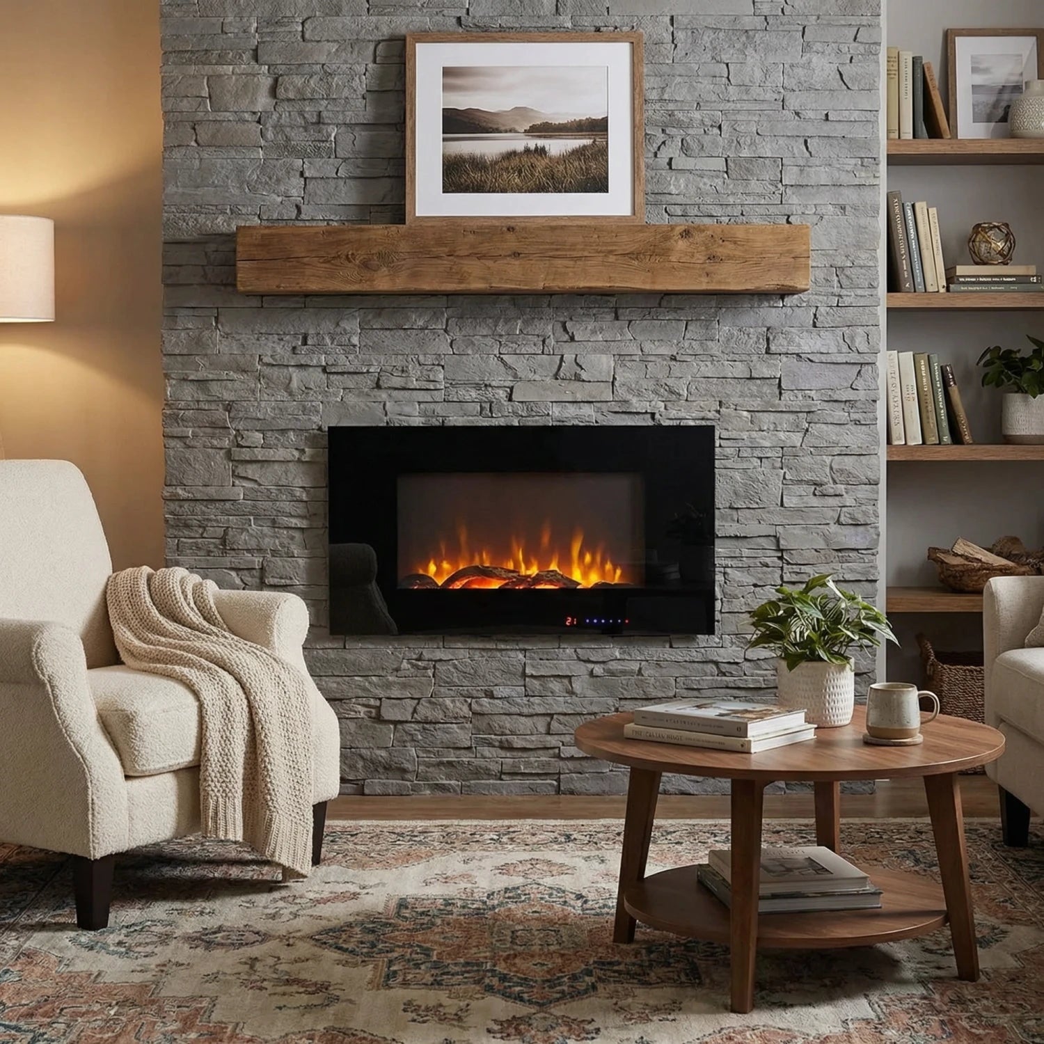 Azurite Wall-Mounted Electric Fireplace - Black - 91 cm