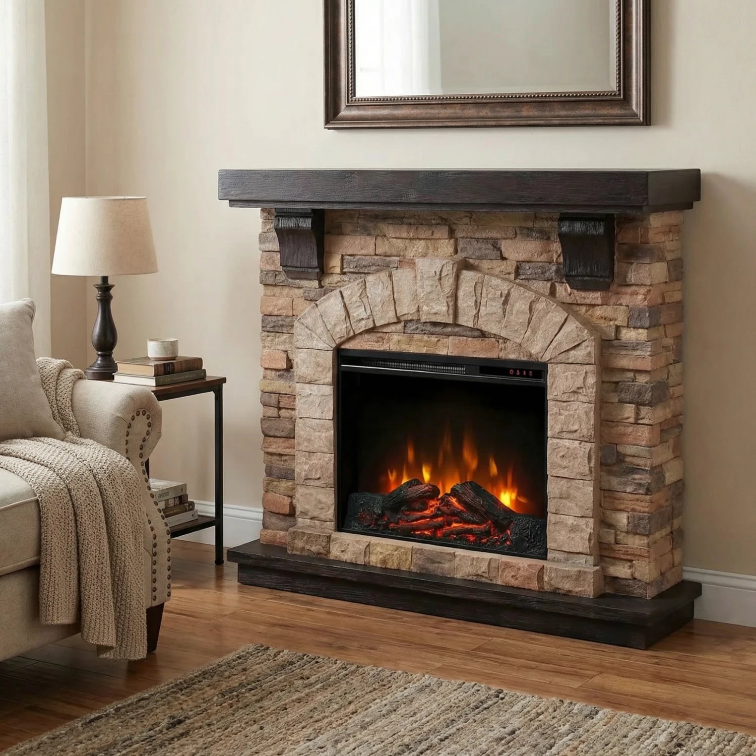 Eira Electric Fireplace – Freestanding Mantel in Classic Stone Design