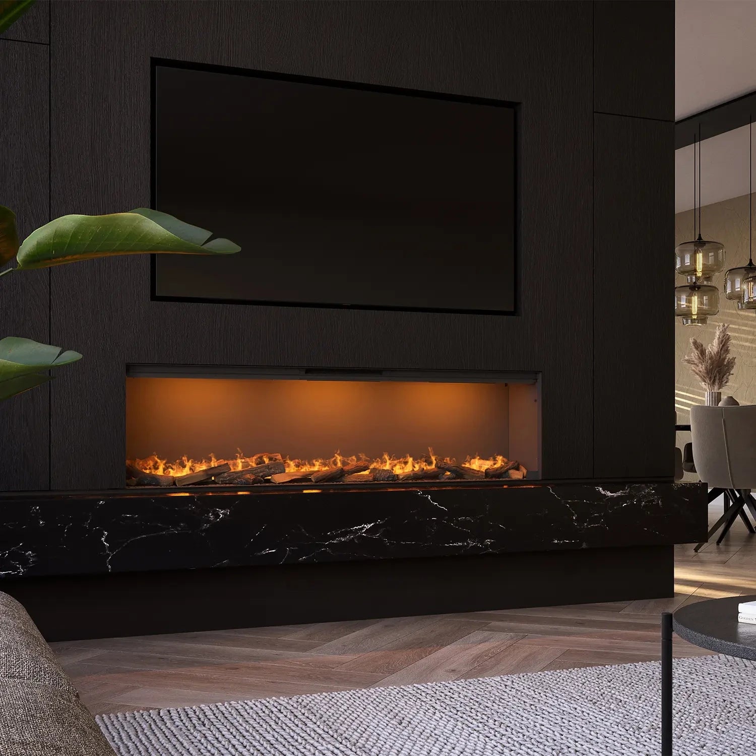 Faber e-SliM Linear 1700-450 I one-sided built-in water vapours fireplace