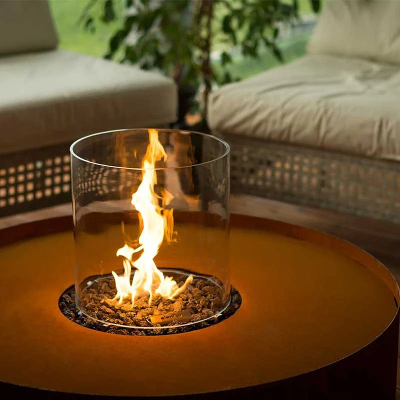Fire pit Glass cylinder and installation