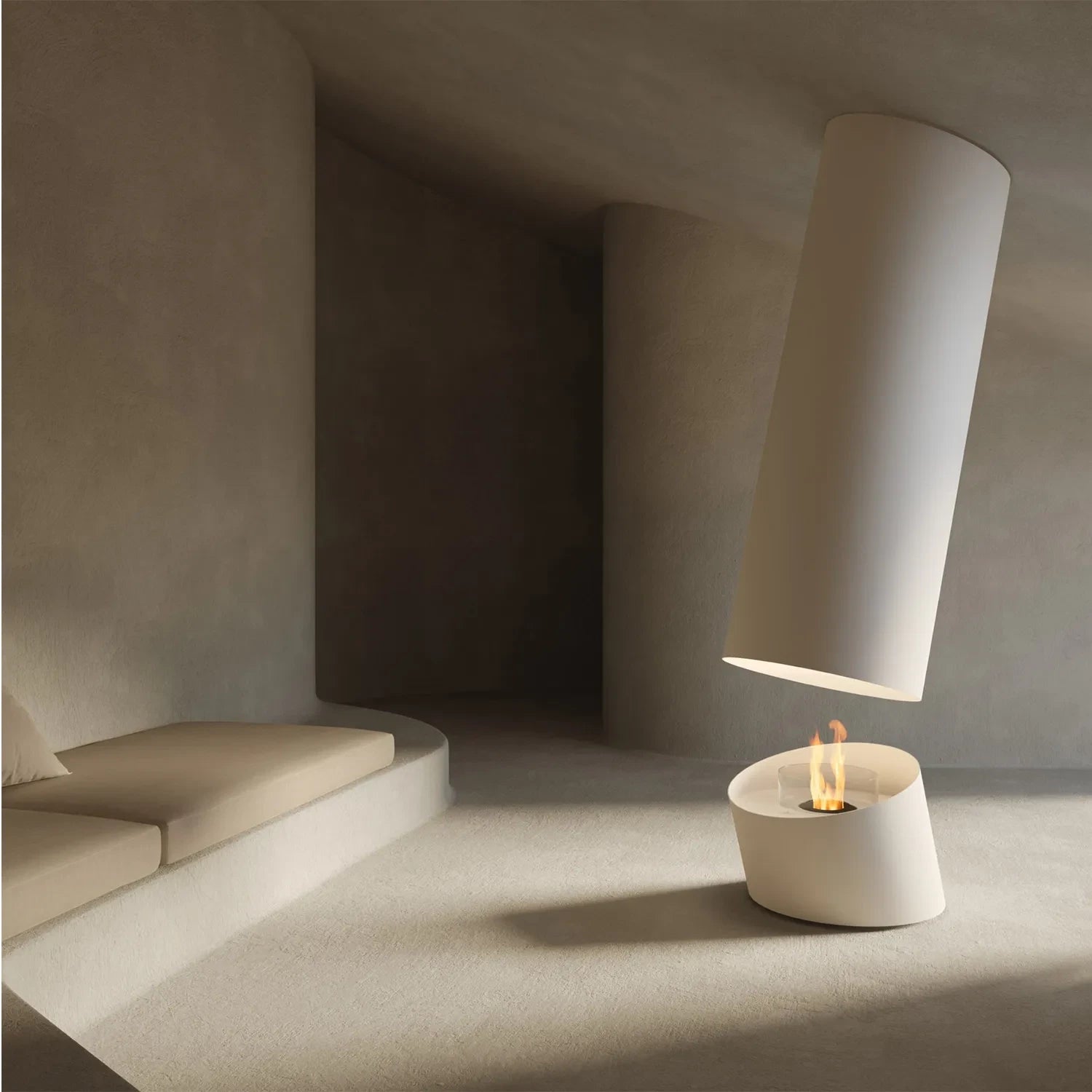 Glamm fire suspended white bioethanol fireplace