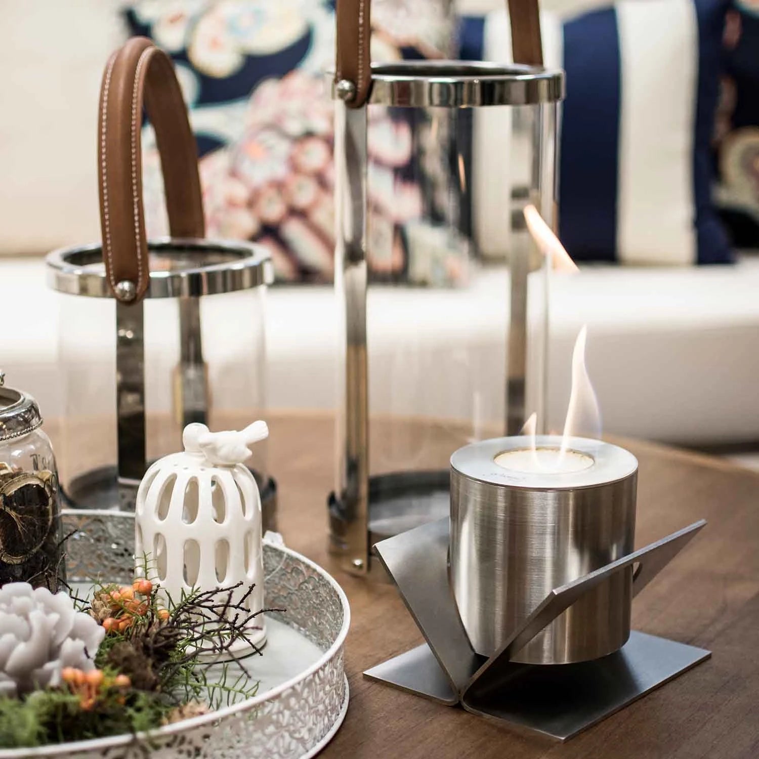 Kivo Table Fireplace - Brushed Steel GlammFire