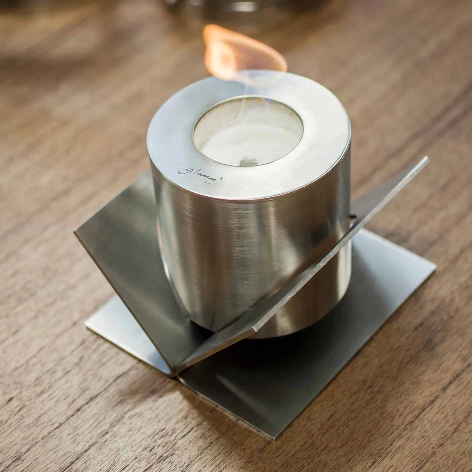 Kivo Table Fireplace - Brushed Steel GlammFire