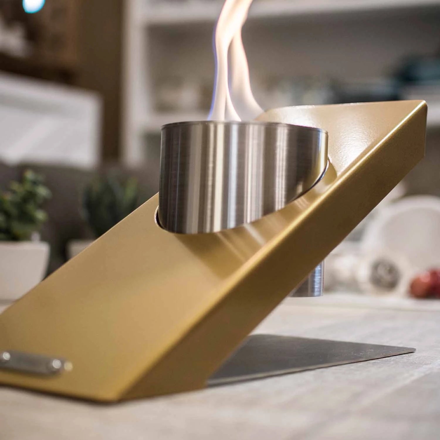Oblique Single Table Fireplace - Golden GlammFire