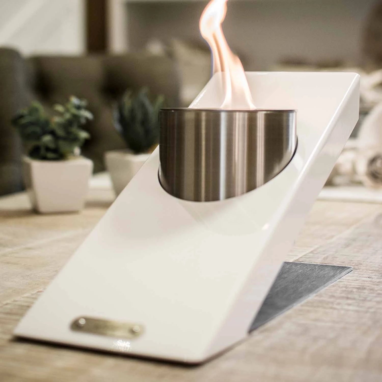 Oblique Single Table Fireplace - White GlammFire
