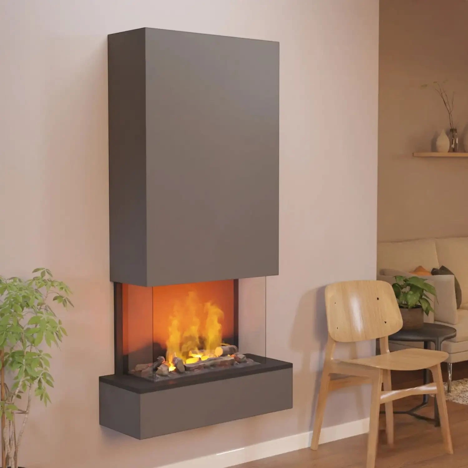 Hölderlin Tall Grey - OMC 600 | Wall-mounted Water Vapour Fireplace