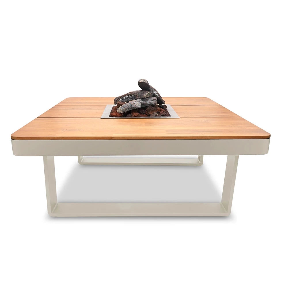 Horizon 95 Oyster Bege – Mesa Quadrada com Lareira a Gás