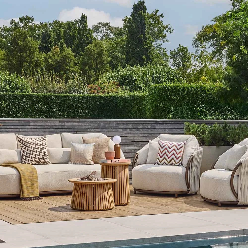 Lagune Round 60 Teak – Round Gas Firepit Table