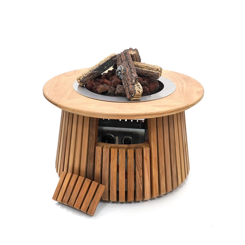 Lagune Round 60 Teak – Round Gas Firepit Table