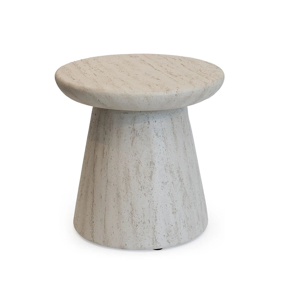 Mesa de Apoio Redonda Travertino – Mesa de Exterior em Composto