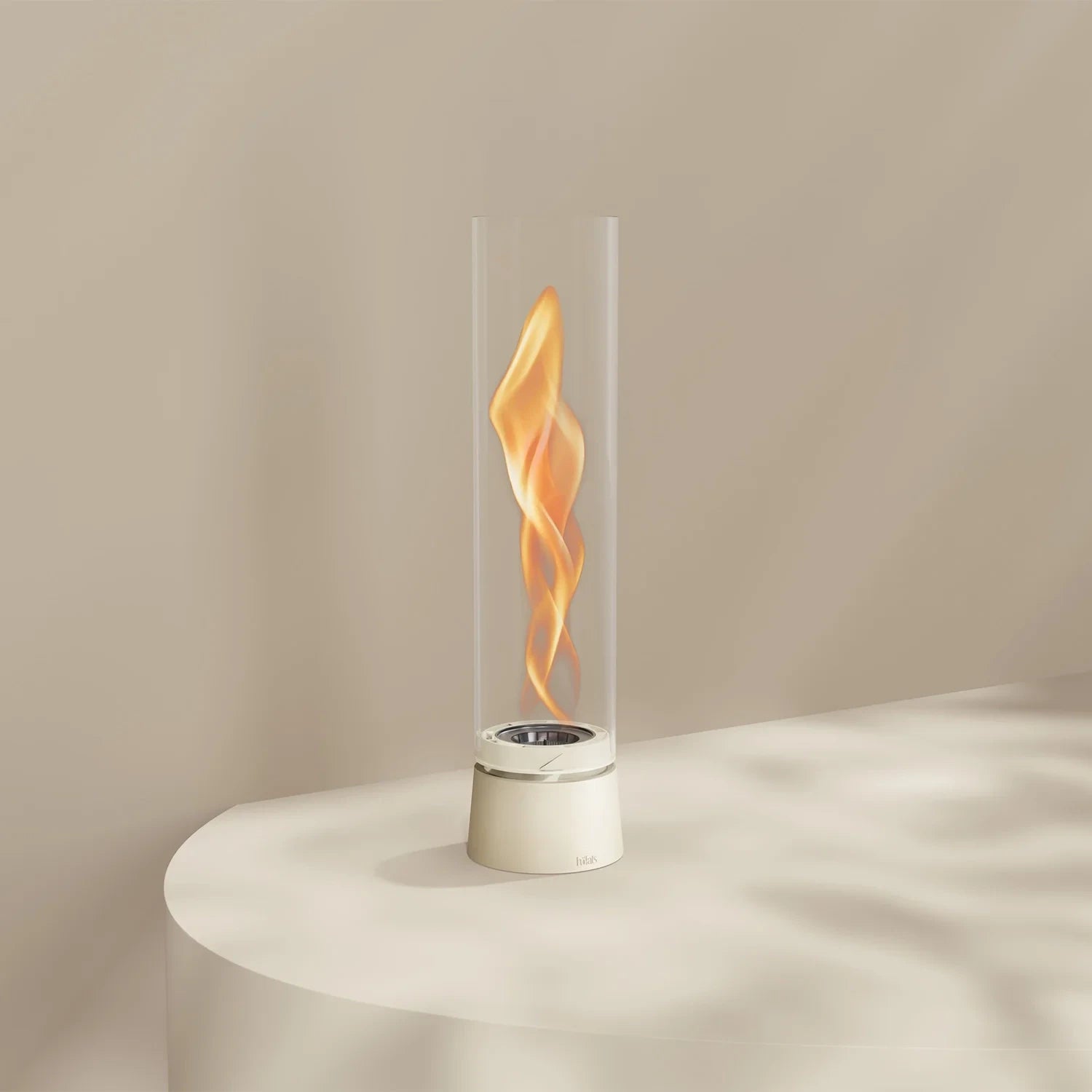 Höfats SPIN Air 1200 - Cream White Table Biofireplace with Tall Cylindrical Glass