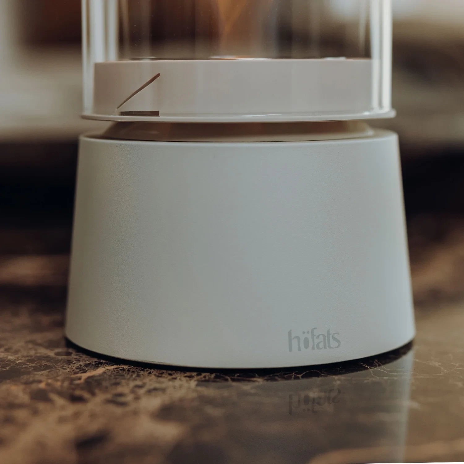 Höfats SPIN Air 1200 - Cream White Table Biofireplace with Tall Cylindrical Glass
