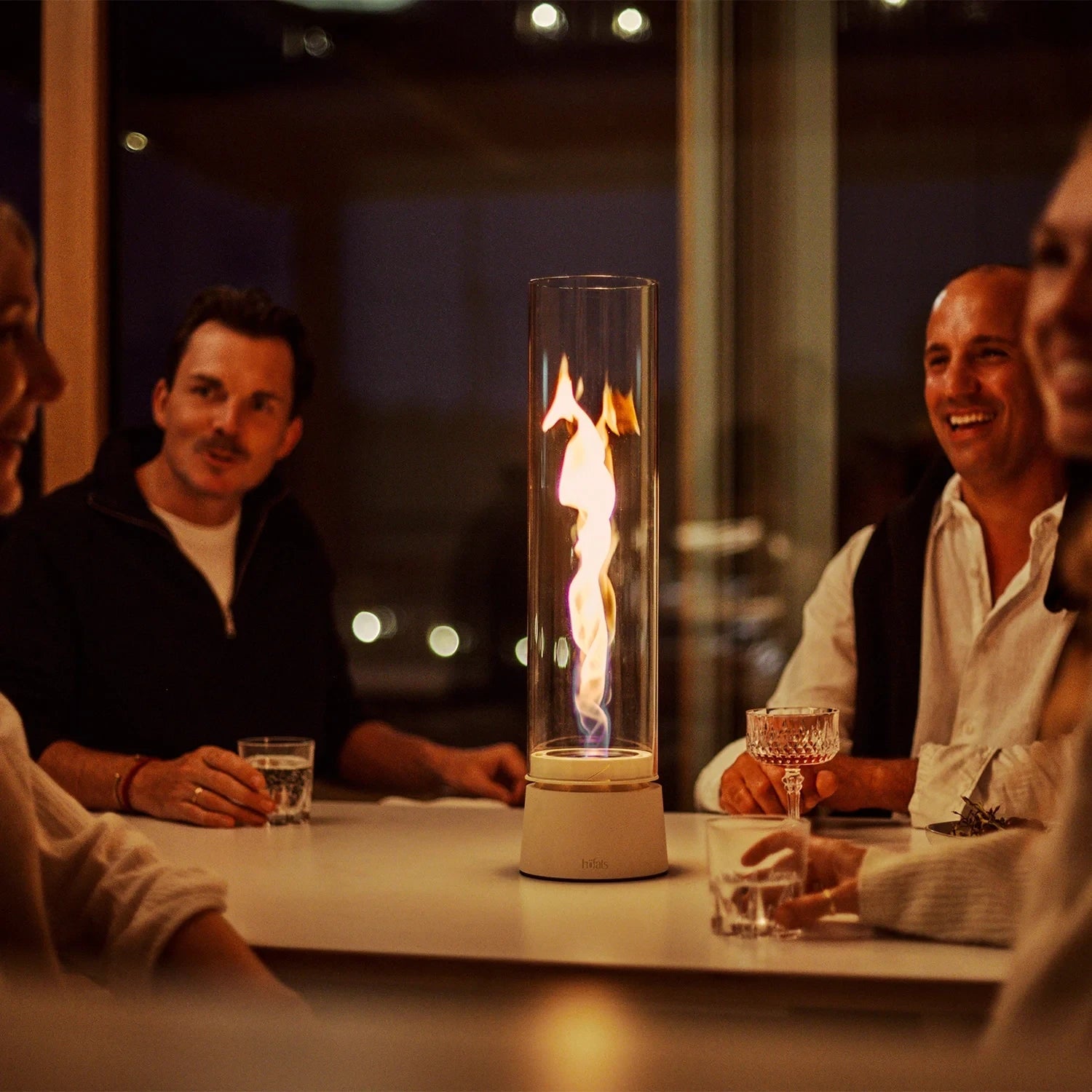 Höfats SPIN Air 1200 - Cream White Table Biofireplace with Tall Cylindrical Glass