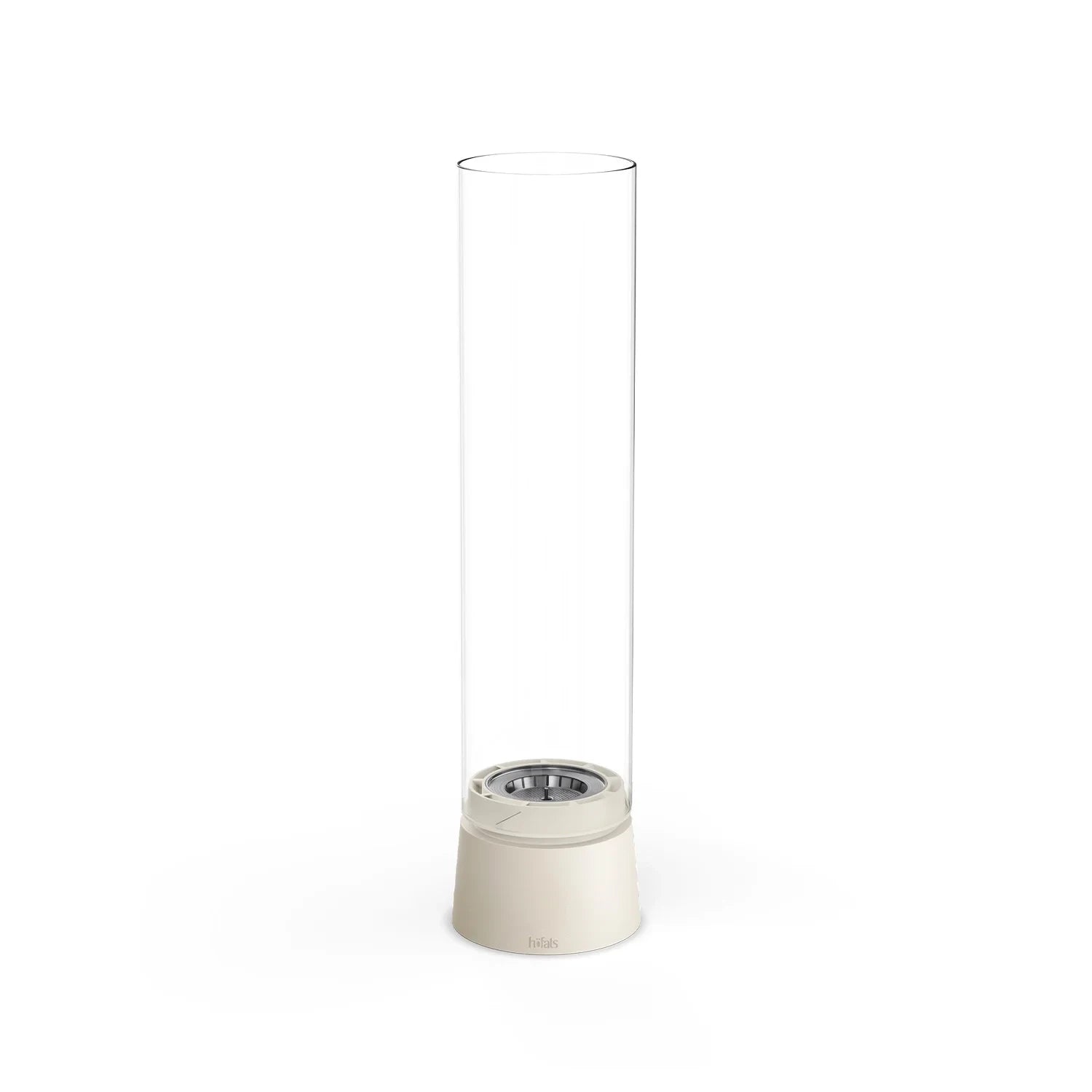 Höfats SPIN Air 900 Cream White Table Biofireplace with Tall Cylindrical Glass and rotating flames