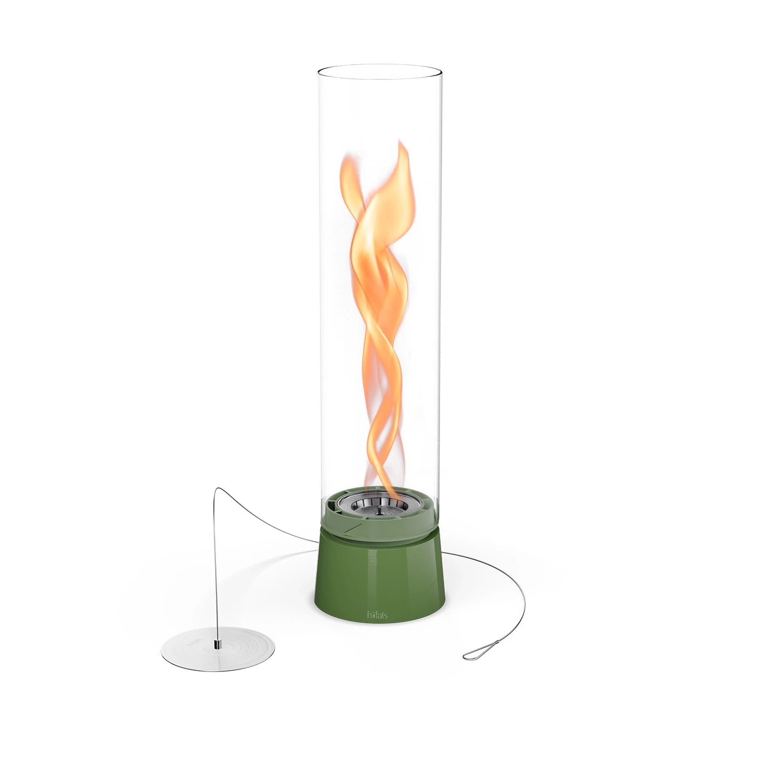 Höfats SPIN Air 1200 - Green table bio fireplace with high cylindrical glass