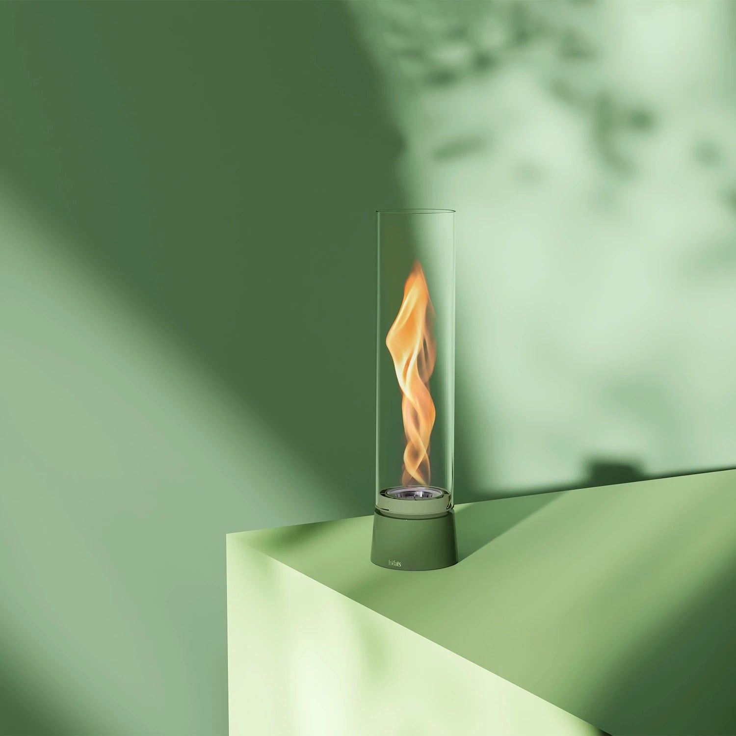 Höfats SPIN Air 1200 - Green table bio fireplace with high cylindrical glass
