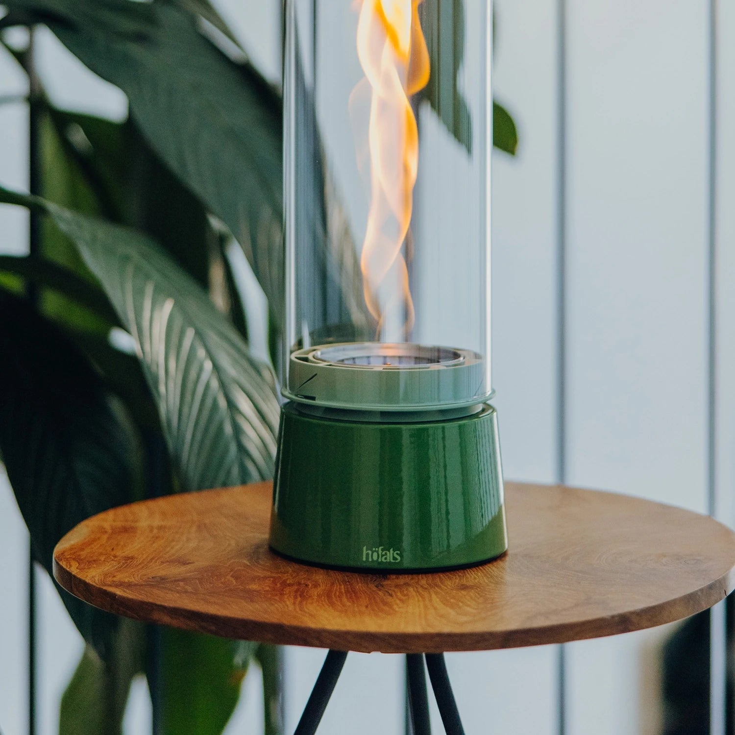 Höfats SPIN Air 1200 - Green table bio fireplace with high cylindrical glass