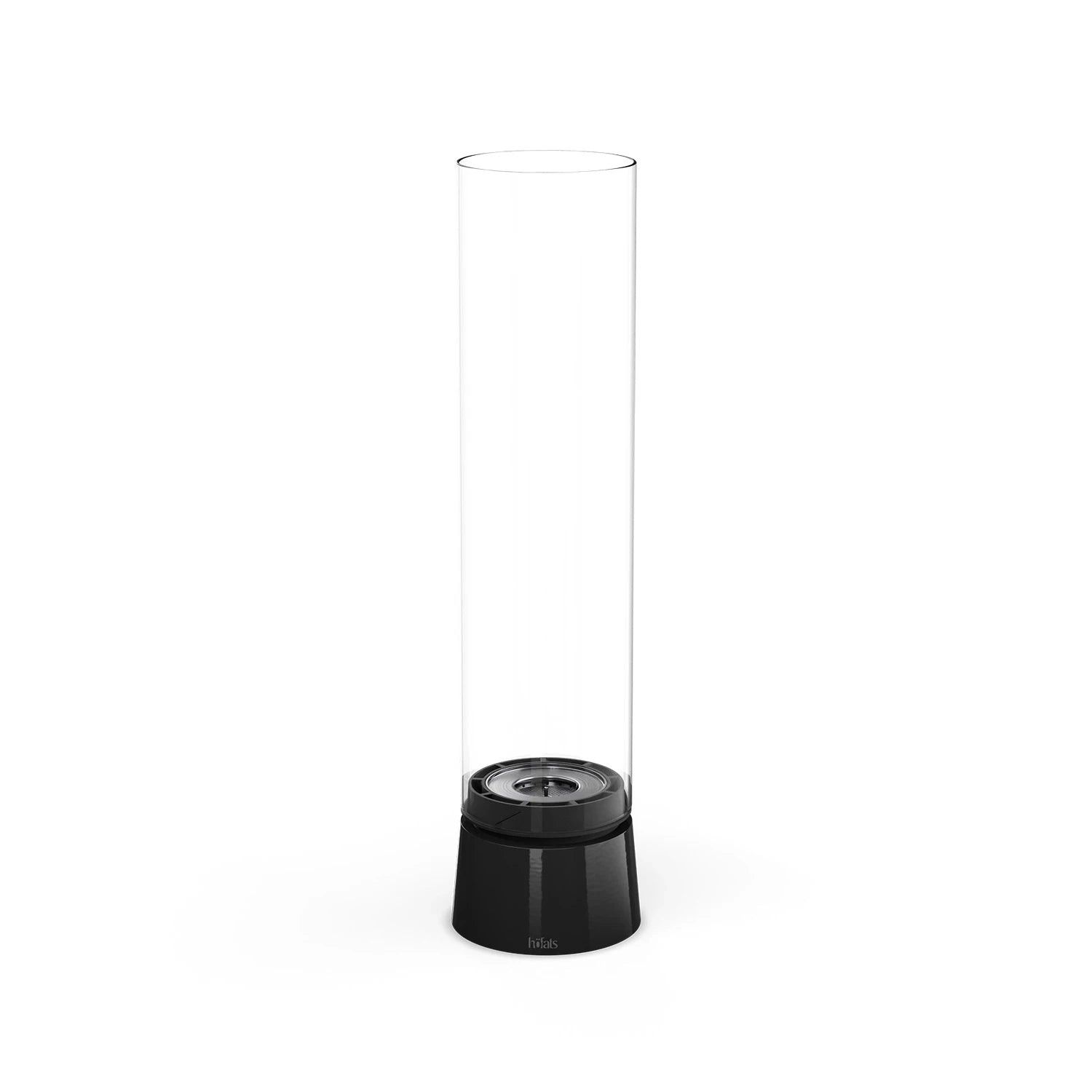 Höfats SPIN Air 1200 - Black tabletop bioethanol fireplace with tall cylindrical glass.