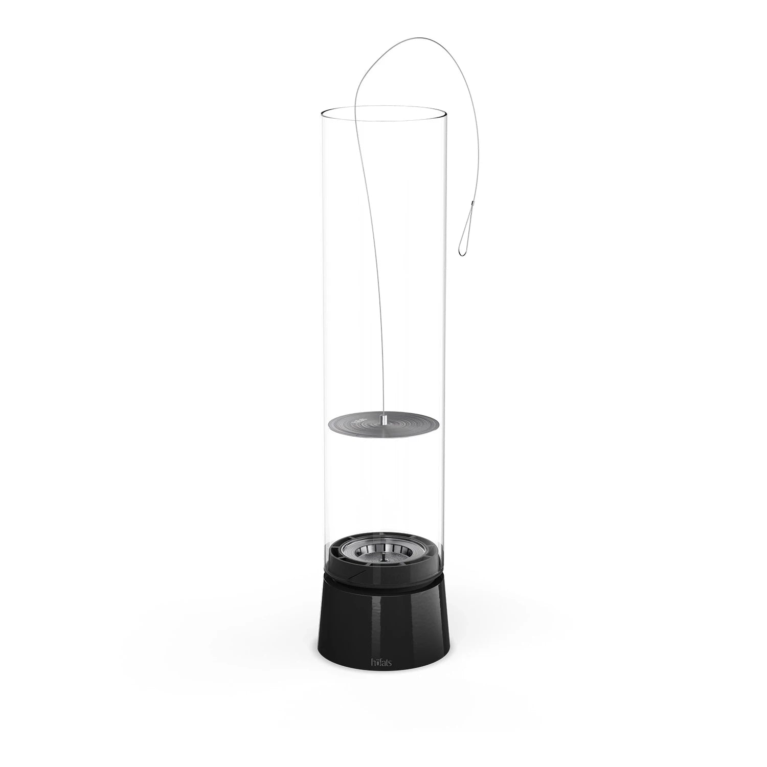 Höfats SPIN Air 1200 - Black tabletop bioethanol fireplace with tall cylindrical glass.