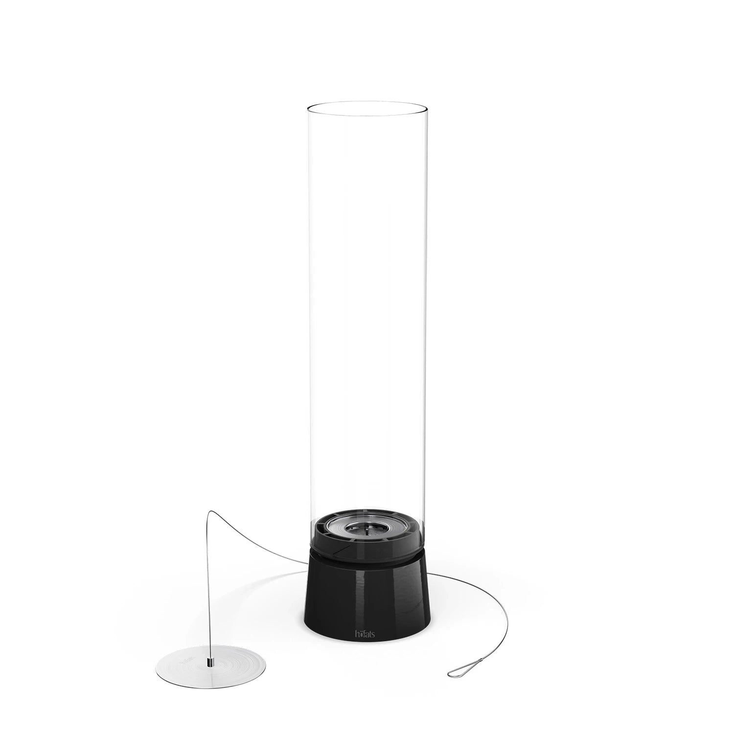 Höfats SPIN Air 1200 - Black tabletop bioethanol fireplace with tall cylindrical glass.