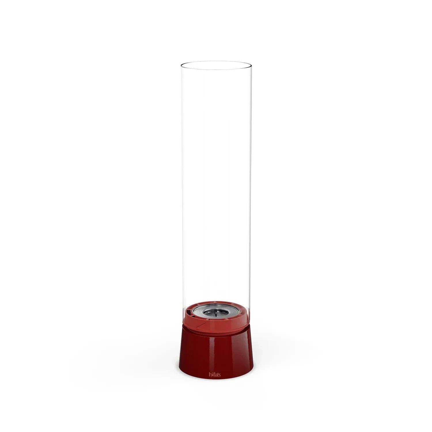 Höfats SPIN Air 1200 - Red tabletop bio fireplace with a tall cylindrical glass.