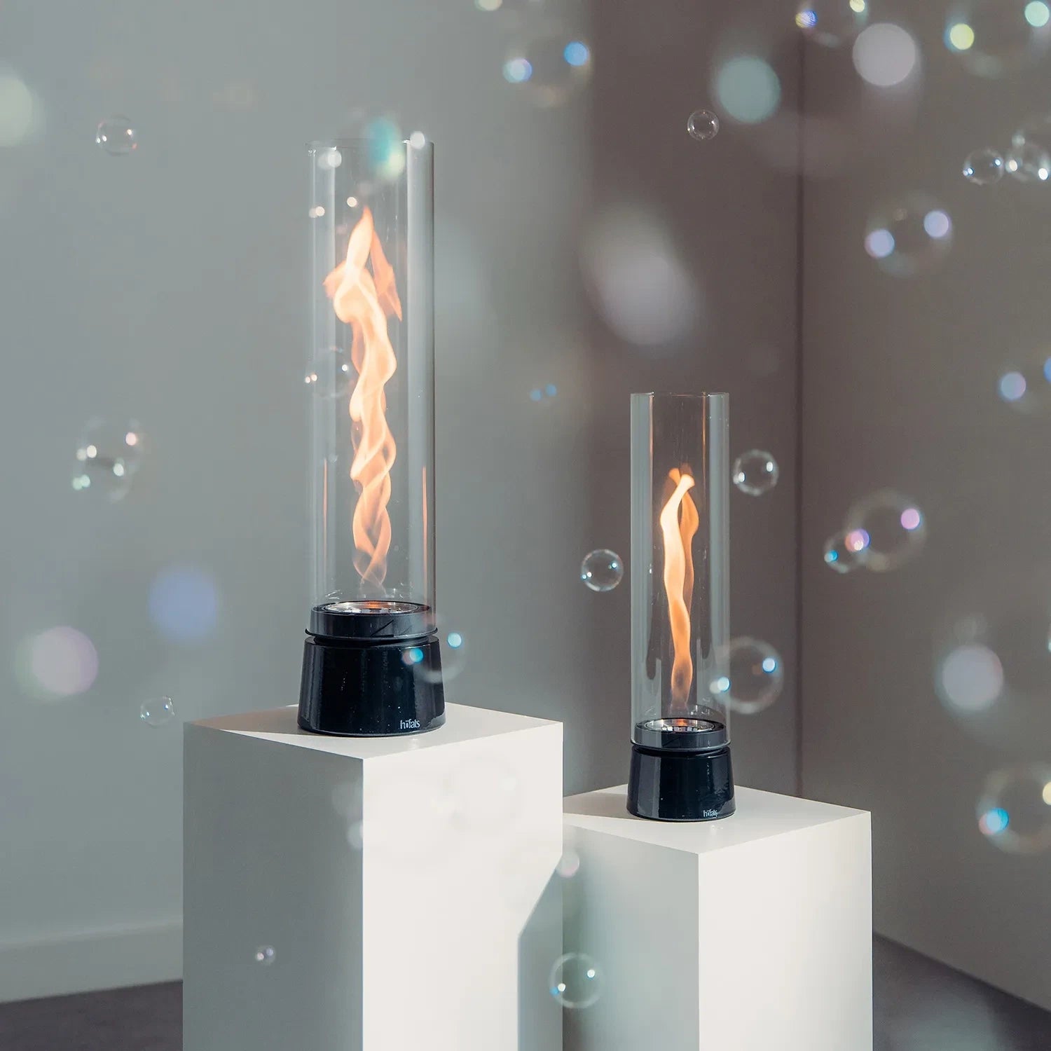 Höfats SPIN Air 900 black tabletop bioethanol fireplace with tall cylindrical glass