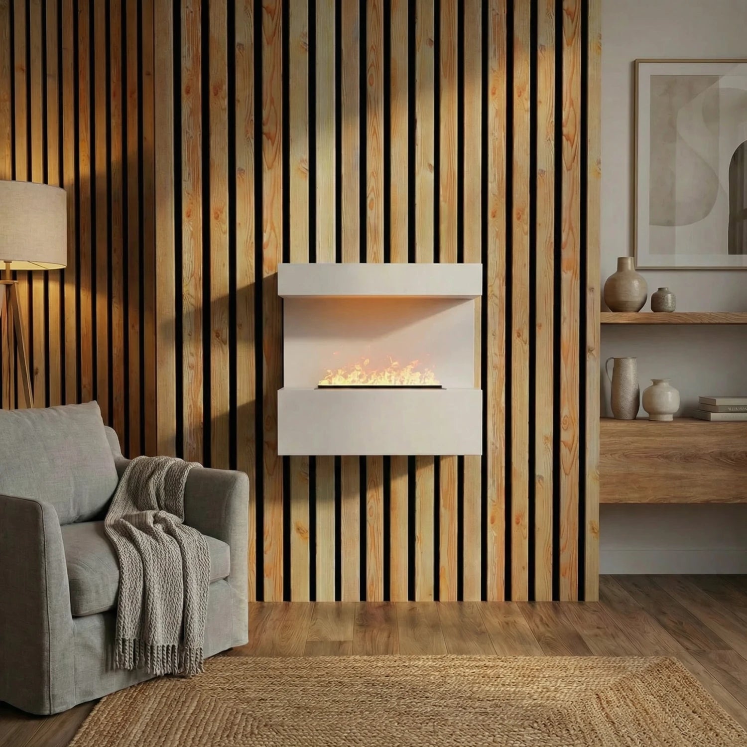 Late Wall-Mounted Water Vapour Fireplace - White