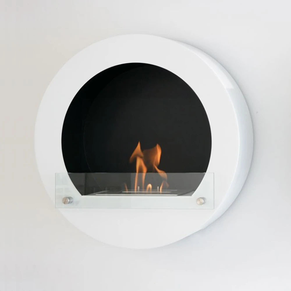 White Round Wall Mounted Bioethanol Fireplace