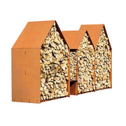 Storage rack for firewood in rusted steel