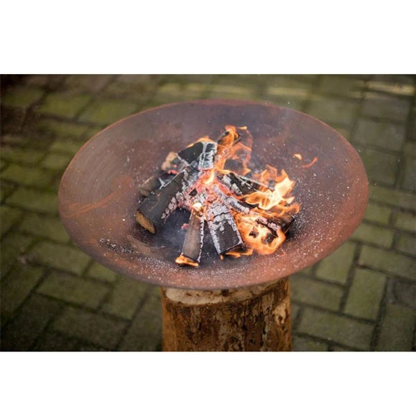 Corten Steel Firepit On A Wooden Base
