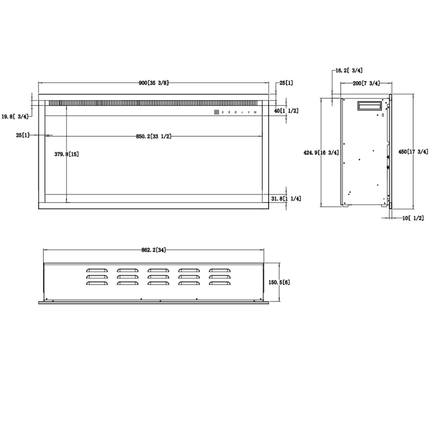 Inserto de Lareira Elétrica 3D Aflamo 35\" (90 cm)