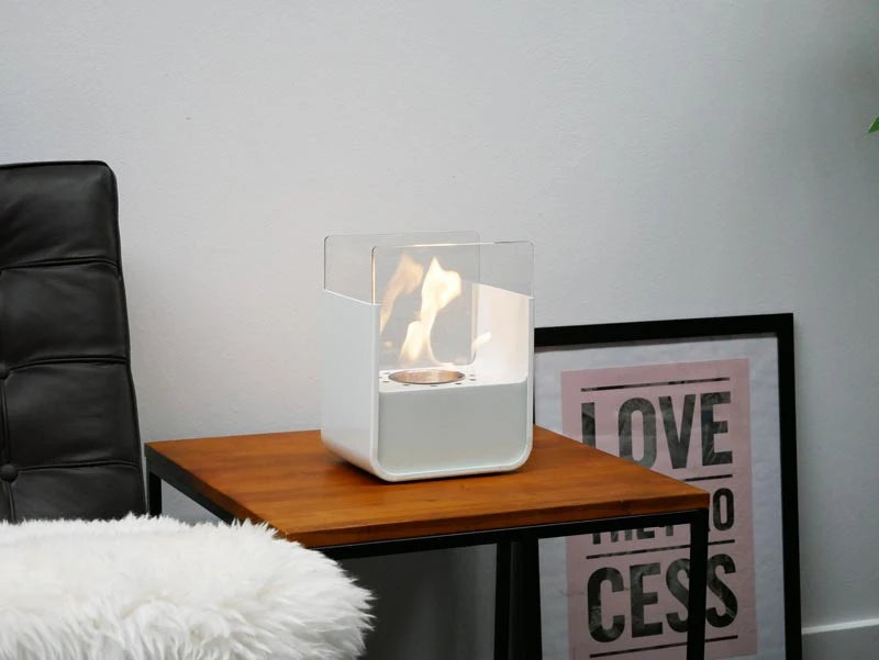 Small table bio fireplace in white