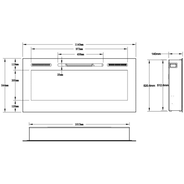 Lareira Elétrica Montada na Parede Majestic 45\" (114 cm)