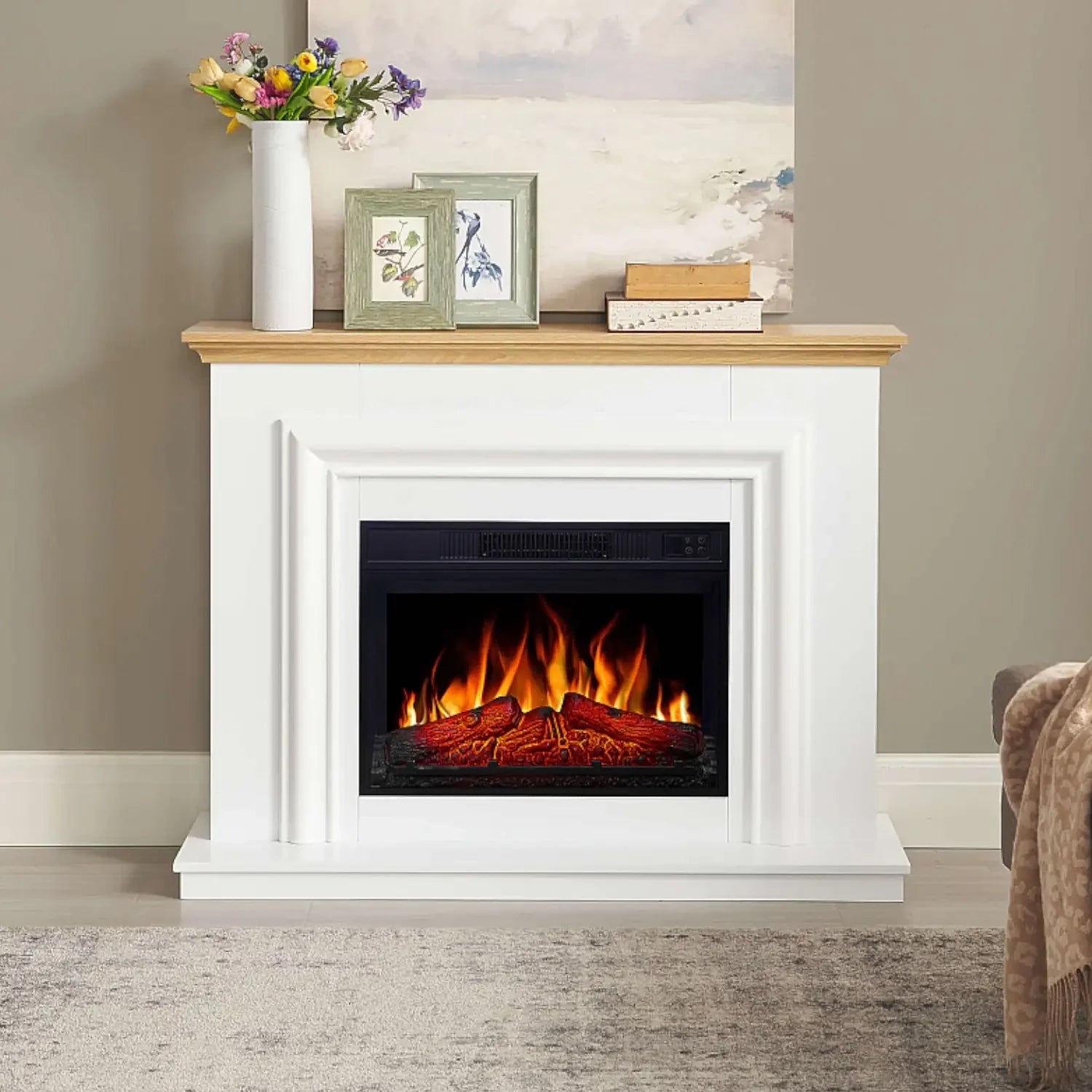 Marbelya Electric Fireplace Suite – White / Natural Oak