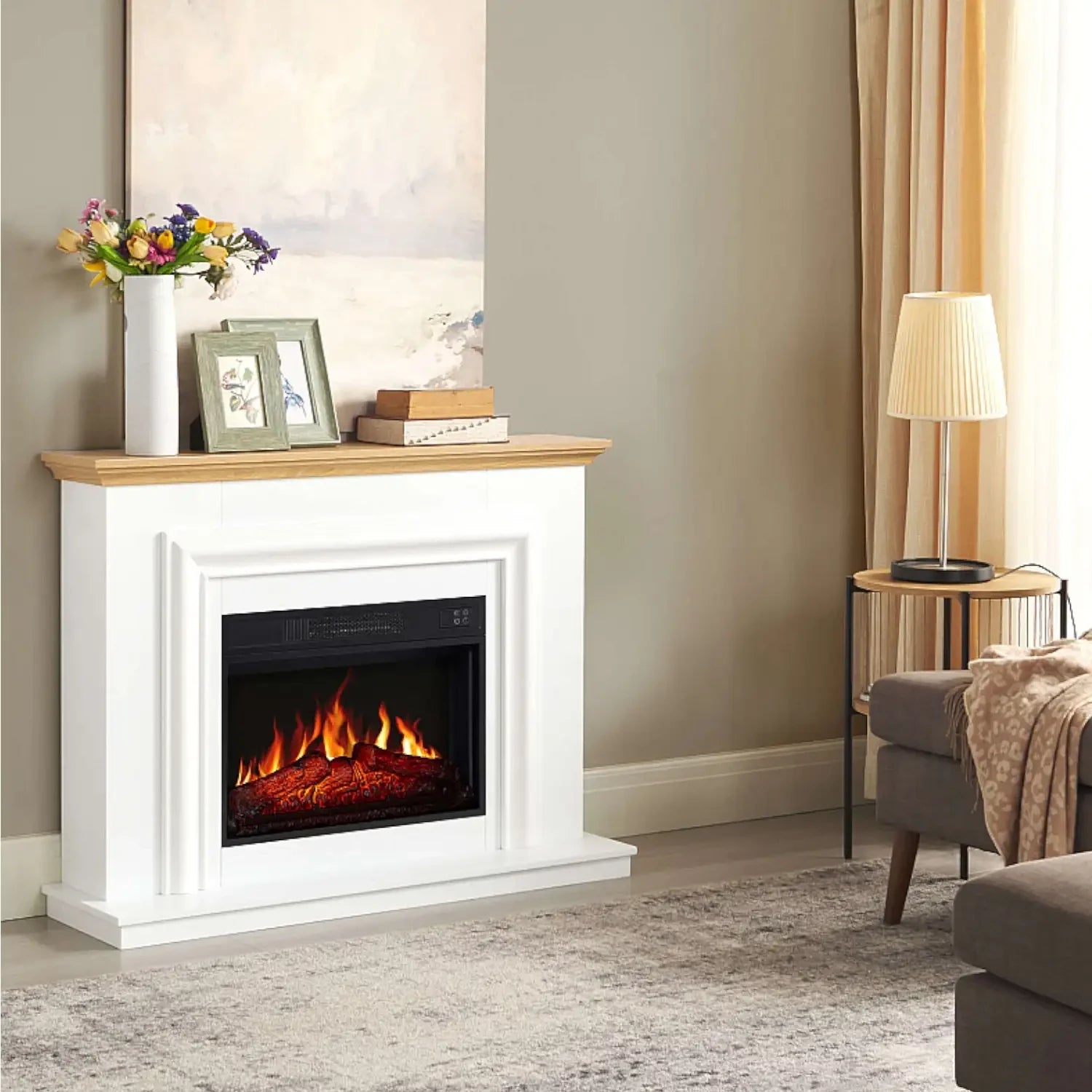 Marbelya Electric Fireplace Suite – White / Natural Oak