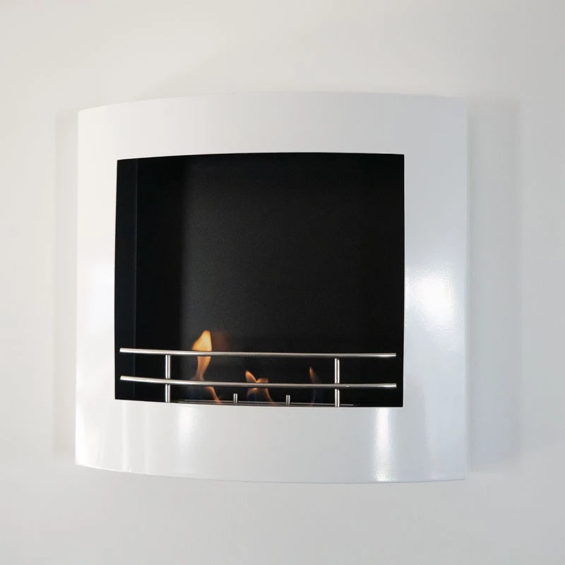 Curved Ethanol Fireplace in White