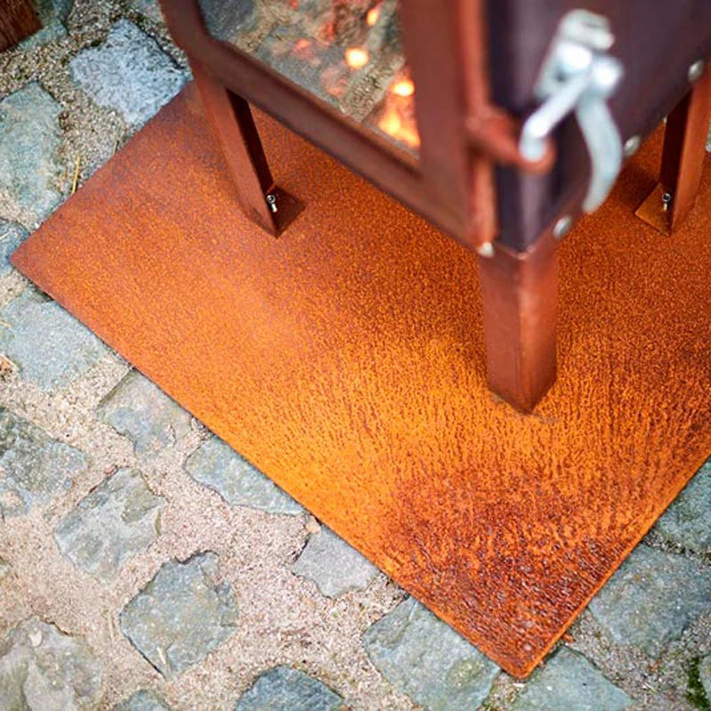 Corten steel base plate for garden fireplaces