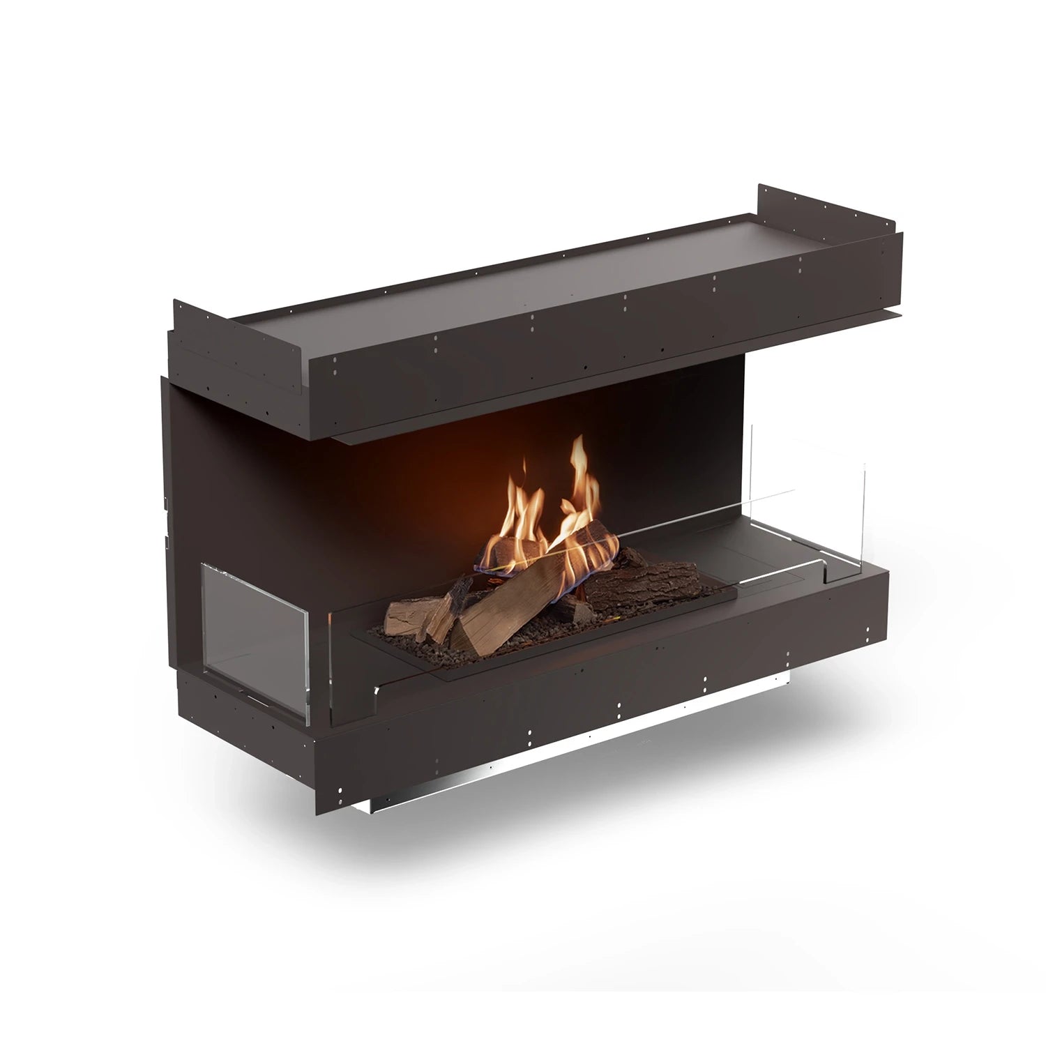Planika Forma 1200 three-sided built-in bioethanol fireplace with FLA4 990 Logs burner