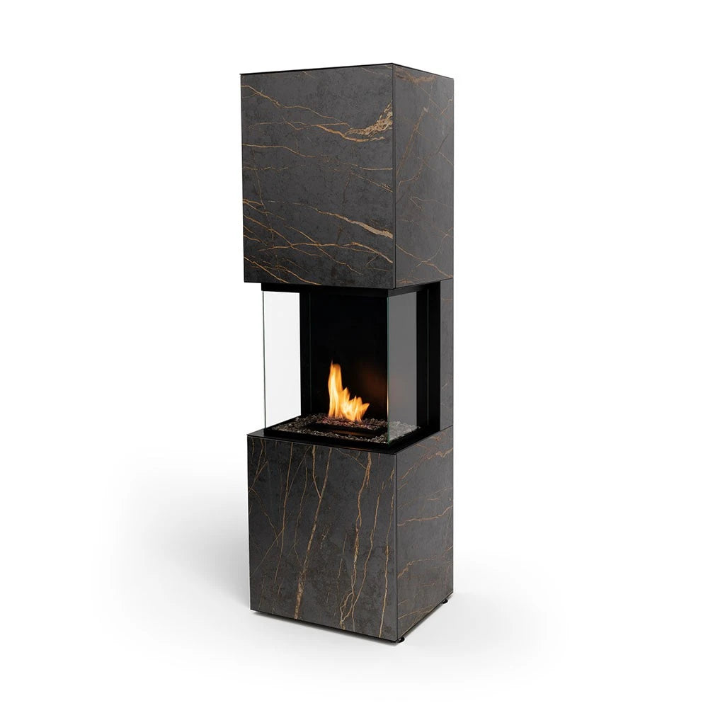 Planika Rock Laurent automatic BEV bioethanol fireplace with Dekton marble look frame