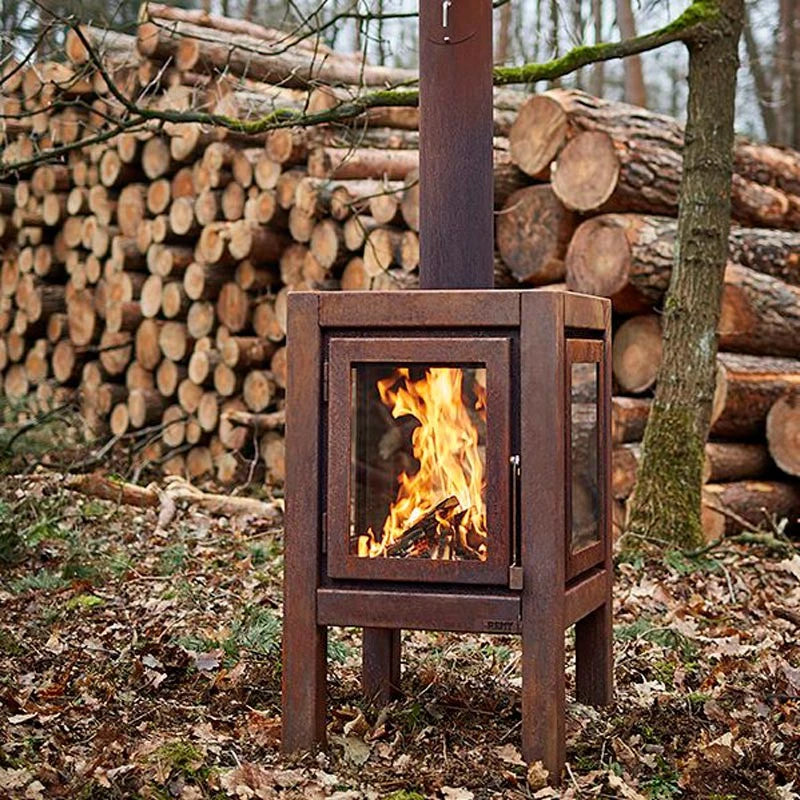 Quaruba XL rusted steel outdoor fireplace