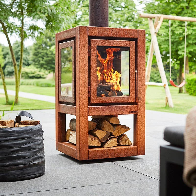 Quaruba XXL Mobile rusted steel garden fireplace