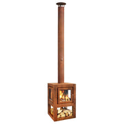 Quaruba L mobile rusted steel fireplace for the garden