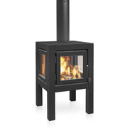 Quaruba large garden fireplace in black, designed for efficient outdoor heating with a modern and sleek design