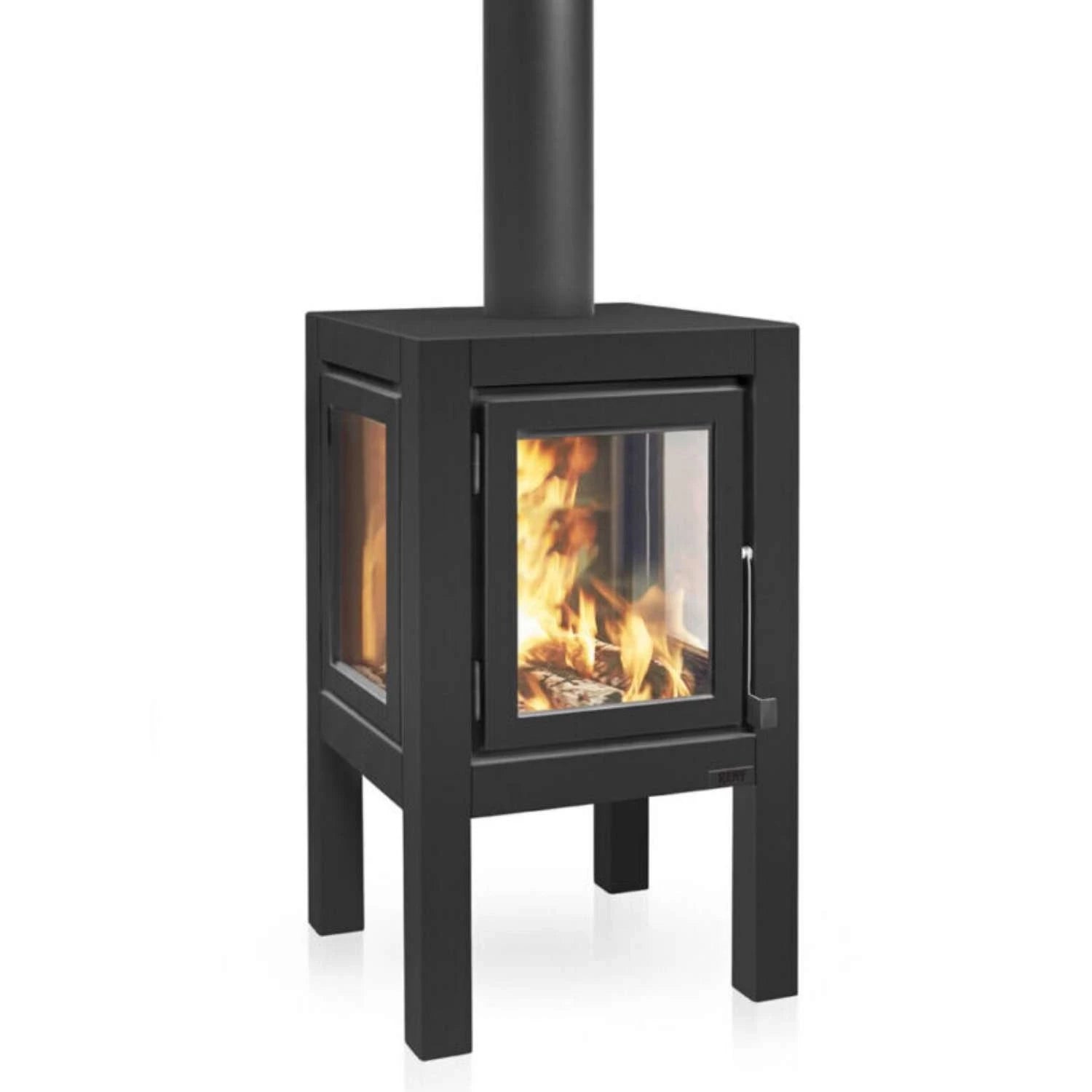 Quaruba XL Outdoor Fireplace in black, designed for providing warmth and adding style to large outdoor spaces like gardens and p