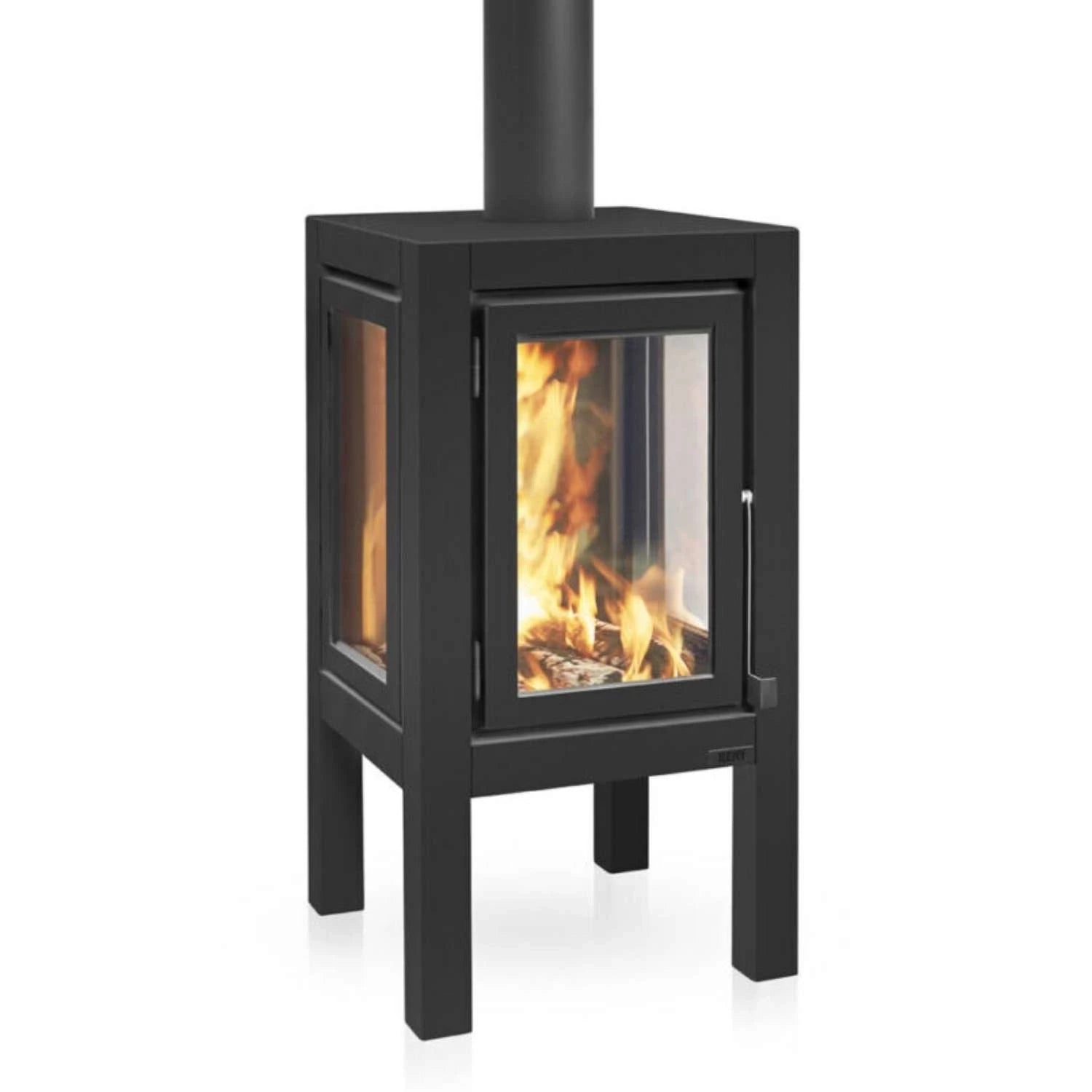 Quaruba XXL Outdoor Fireplace in black, providing warmth and stylish design for expansive outdoor spaces like gardens and patios