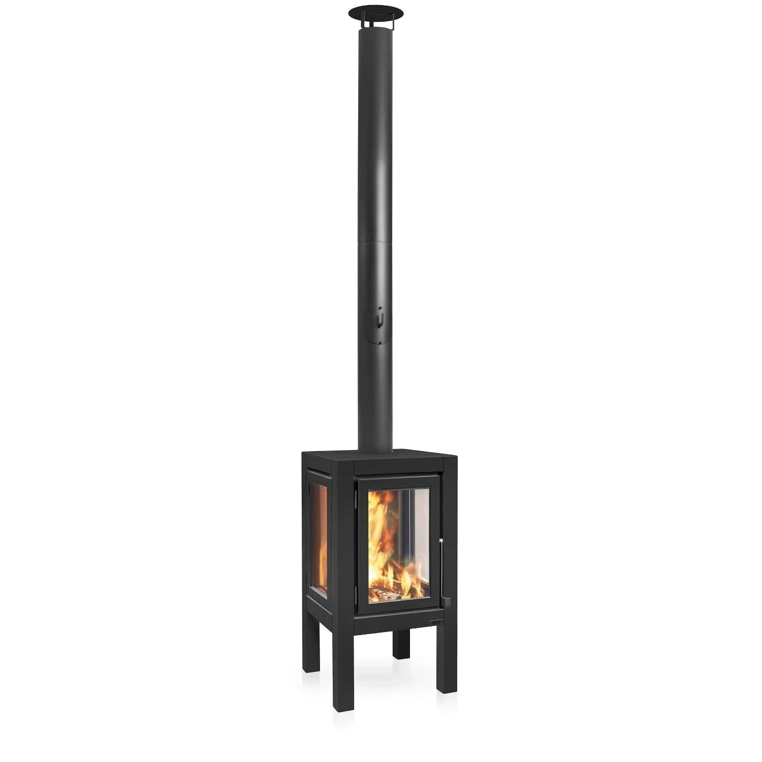 Quaruba XXL Outdoor Fireplace in black, providing warmth and stylish design for expansive outdoor spaces like gardens and patios